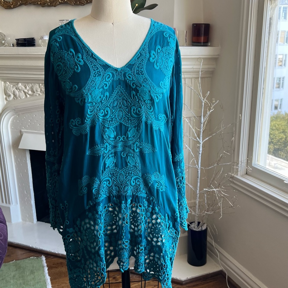 Johnny Was Lona Long Embroidered Tunic